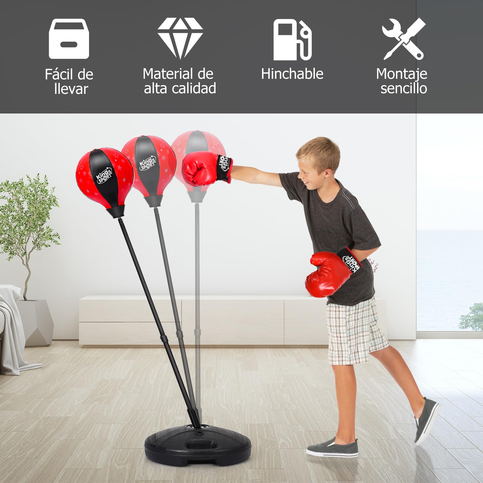 GOPLUS Saco de Boxeo con Altura Ajustable 81-123,5 cm, Juego de Boxeo con Guantes de Boxeo, Bomba y Base Rellenable, Set de Boxeo para Niños 3 Años+, Adolescentes (Rojo)