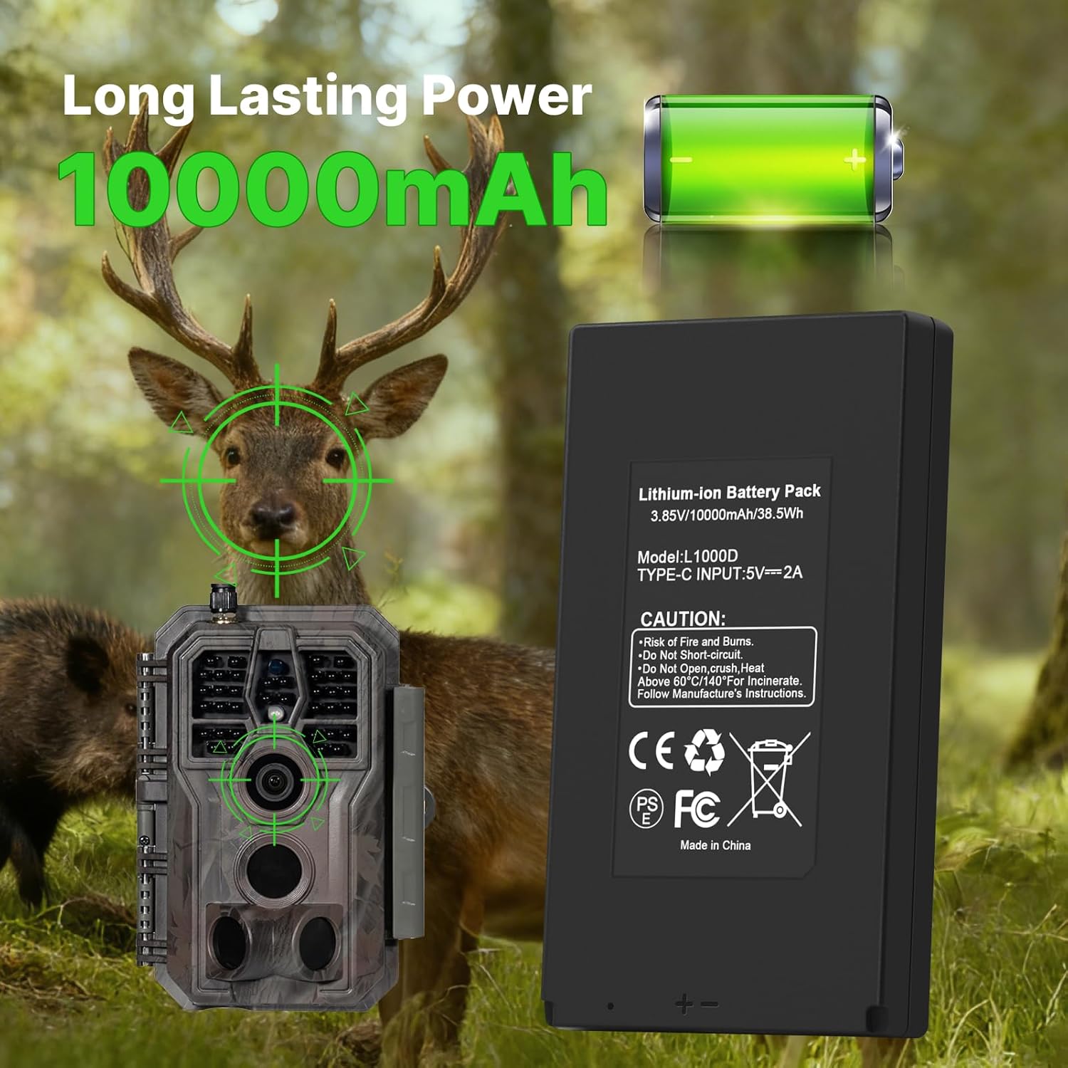 1-Pack Rechargeable Battery Replacement for GardePro Trail Camera Series, Compatible with GardePro E6P E6PCF E6PMB E8P E8PMB E8PWF X60P X60PMB LN800 Battery Pack Hunting Cameras L1000D 3.85V 10000mAh