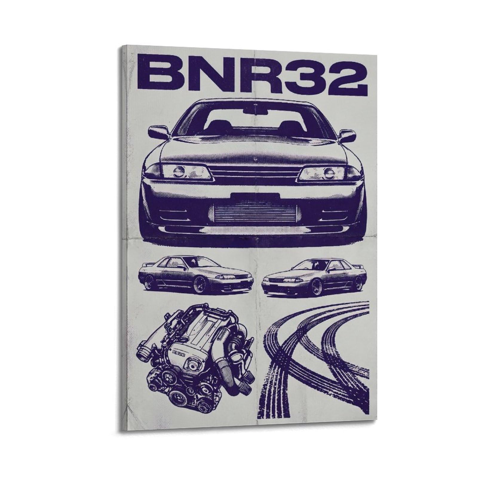 Okngb Frame-Style Vintage Classic Legend Sport Car Poster Skyline R32 Racing Decorative Painting Canvas Art Picture 24X36inch(60X90cm)
