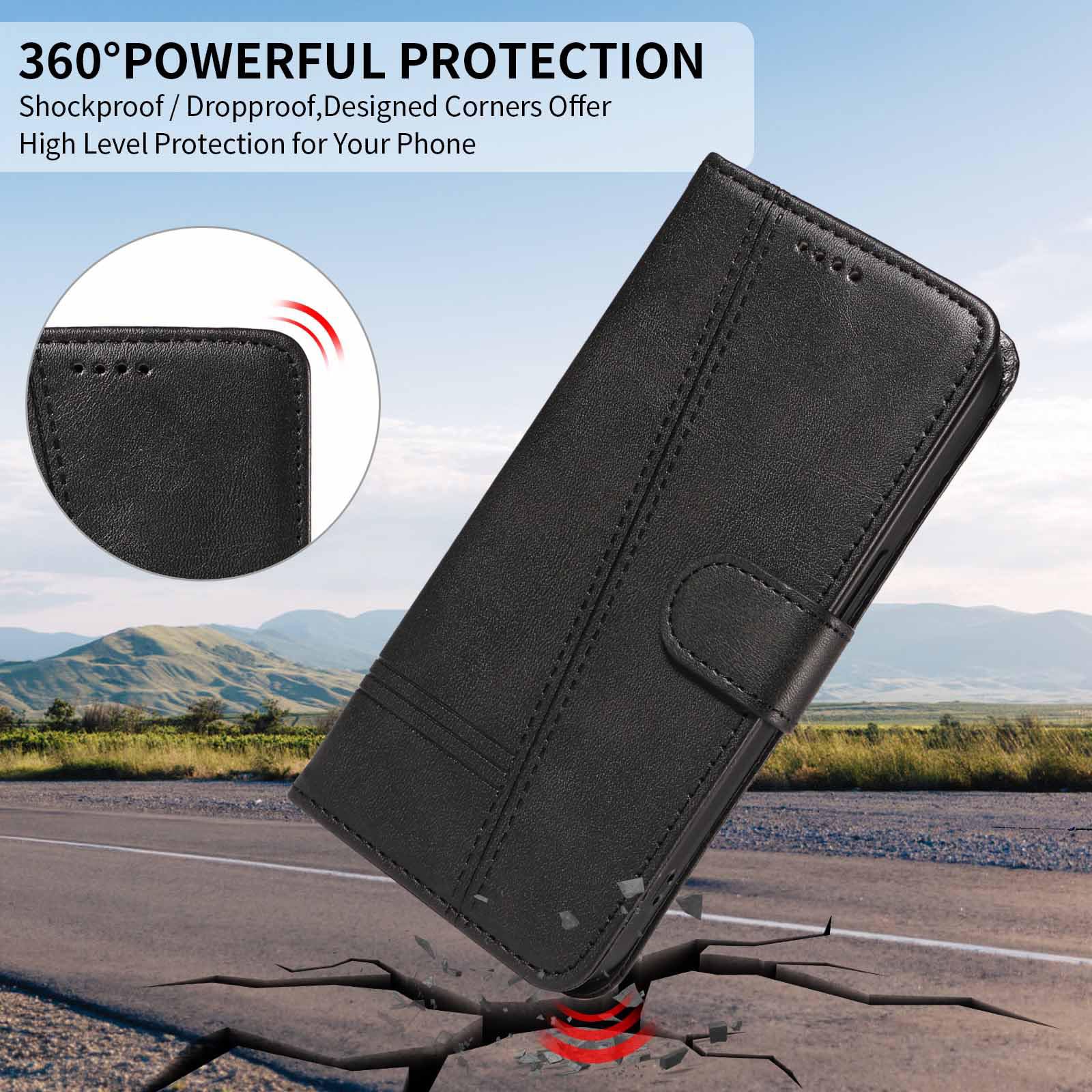 Etui z klapką do Samsung Galaxy S25 Ultra/S25 Plus/S25, skórzane etui portfelowe na telefon z stojakiem na karty, etui foliowe, odporne na wstrząsy, tworzywo TPU, wewnętrzne, czarne, S25 Ultra