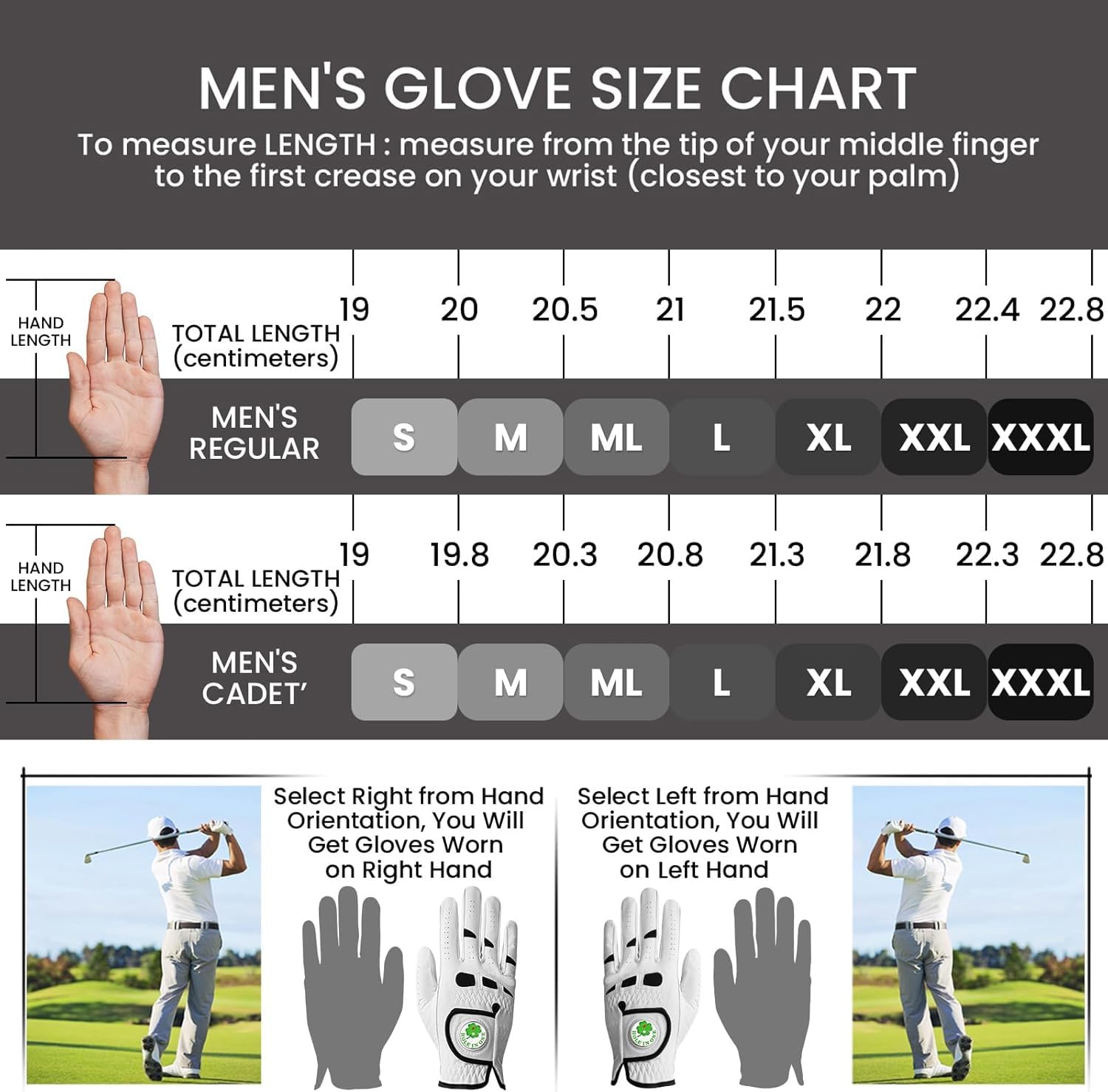 VEASAERS Guantes de golf de cuero para hombre, 1 par con 2 marcadores de bola, 10 camisetas de plástico de golf, guantes de golf para hombre, agarre suave y cómodo para golfistas zurdos y diestros