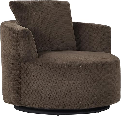 Miniatura 5 de Setawix Silla giratoria redonda de 360, silla redonda de barril de 31.9 pulgadas de ancho, silla redonda tapizada de terciopelo rosa con almohadas,