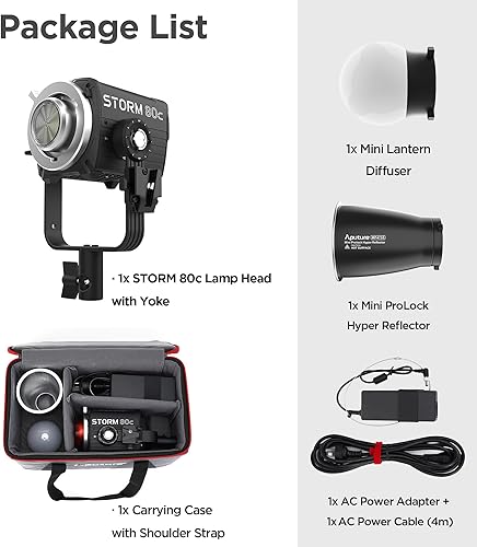 Miniatura 6 de Aputure Storm 80c RGB LED luz de video  80 W fuente de punto a todo color, 20,185 Lux 3.3 ft, 1800K-20,000K, mezcla avanzada de diodos, CRI97, IP65