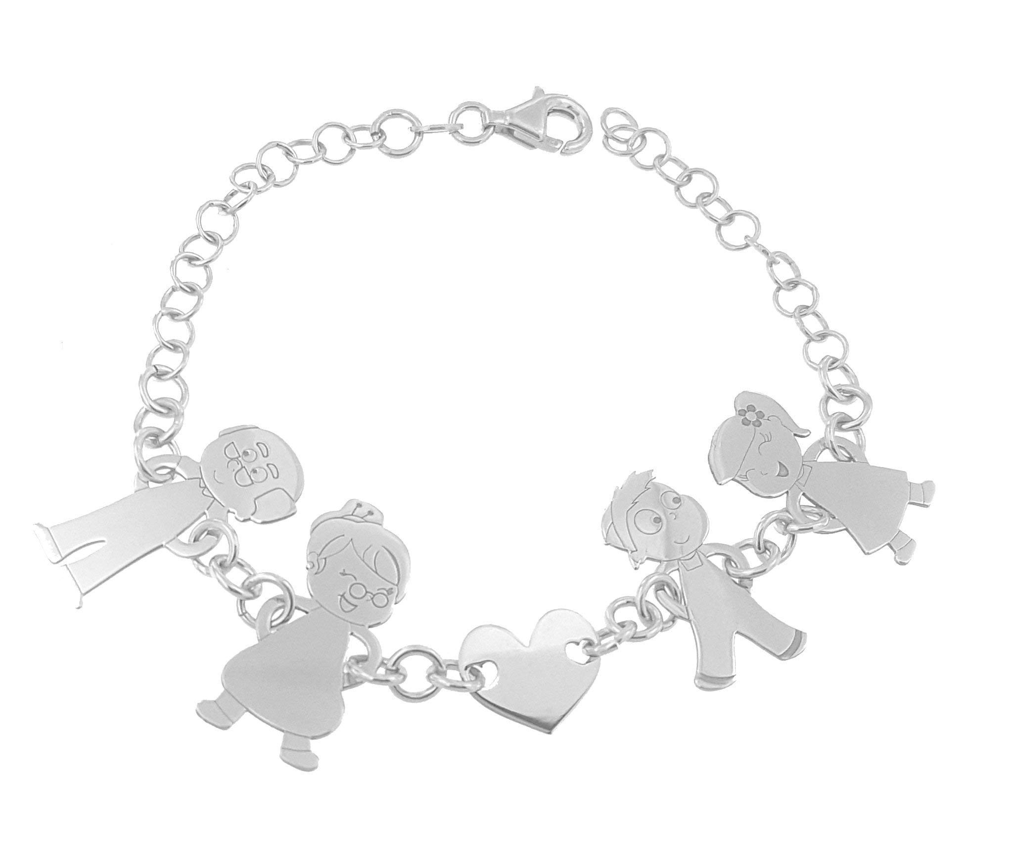 Bracciale personalizzato con 5 componenti della tua famiglia con incisione omaggio di nomi, in argento 925.