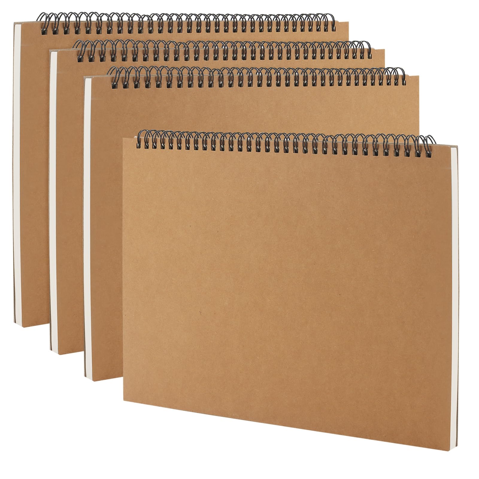 MAHIONG 4 Pack A4 Sketch Book, 160gsm Kraft Cover Spiral Bound Sketchbook Sketch Pad Art Drawing Book, A4 Sketchbook for Artists, Landscape, 60 Pages 30 Sheets