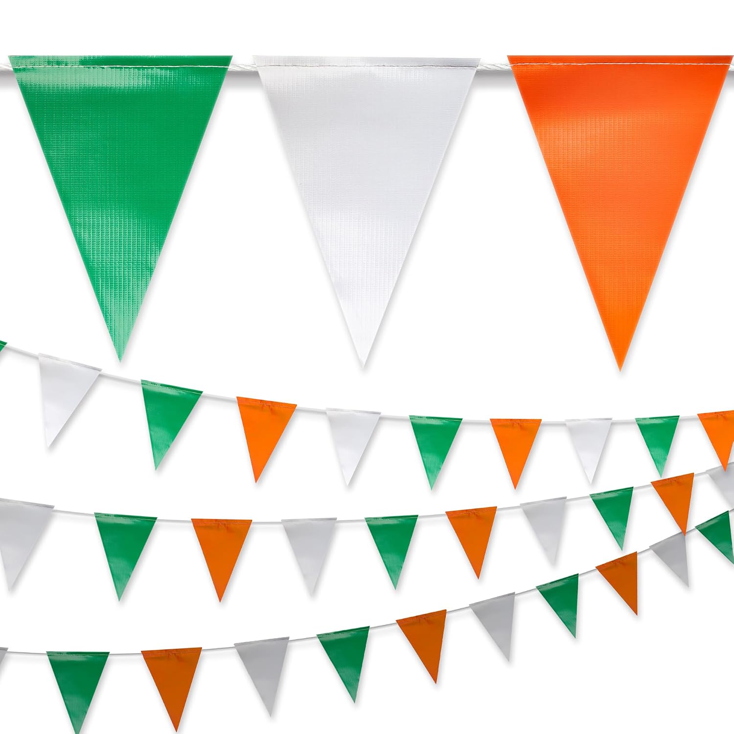 White Orange Pennant Banner Flags, OSHA 500lb Heavy Duty Safety Marking Flags, Commercial Grade String for Texas Tennessee College Game Day, Graduation, Road Construction (102FT)