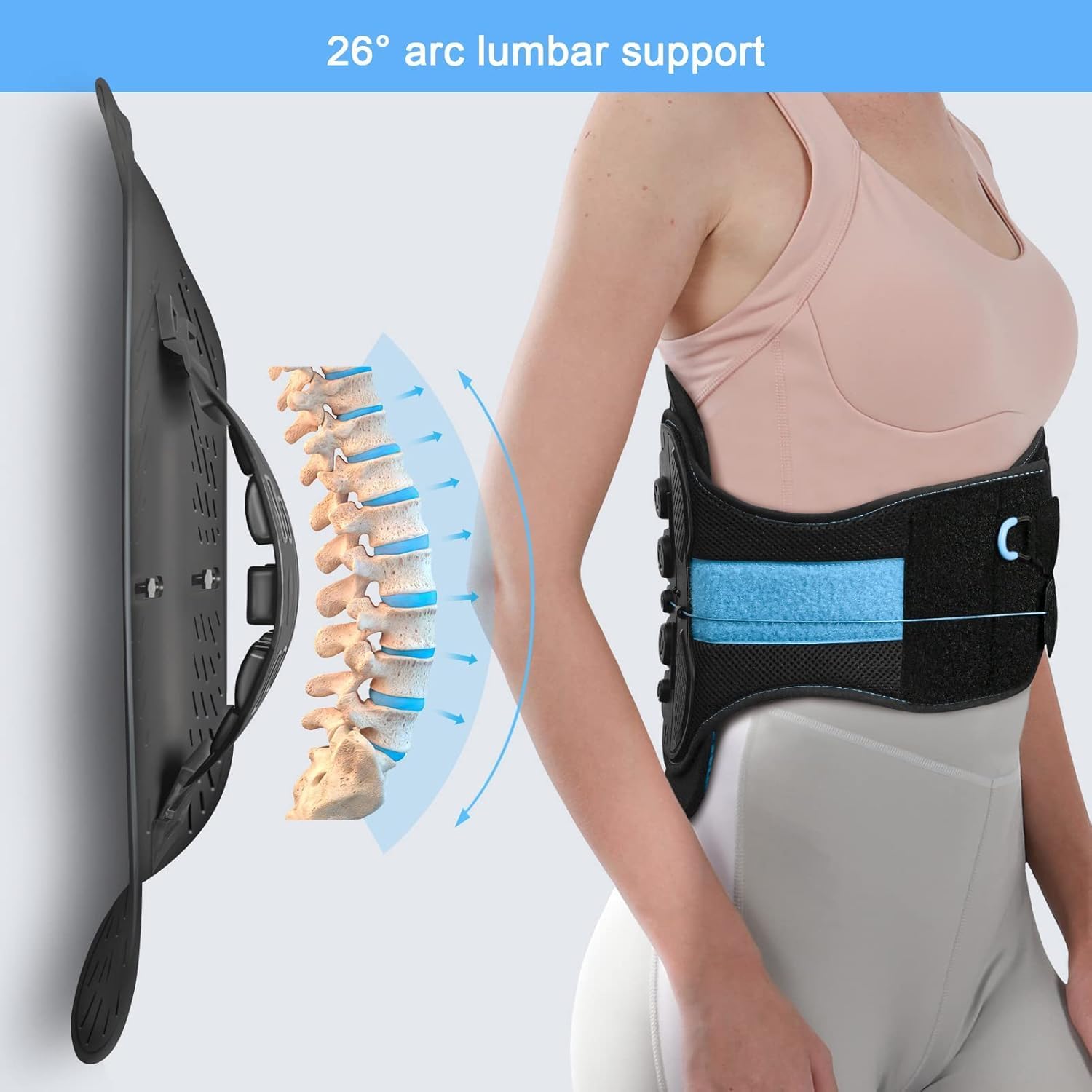 2.0 Version LSO Back Brace with Maximum Decompression Plate&Comfort Curve Back Support New Added with Foam Pad, Dual Pulley System Lumbar Support Belt for Lower Back, Spine, Disc(L/XL fit belly 35"-47")