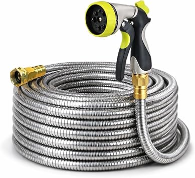 Metal Garden Hose 50 ft – 304 Stainless Steel Water Hose with Nozzle Sprayer, Garden Hoses Flexible, Lightweight, No Kink, Heavy Duty for Outdoor (50 ft)