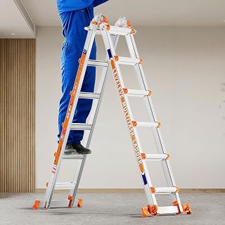LEVELEVE 22FT Multi-Position Extension Ladder with Stabilizer Bar, Wheels - 330 lbs A-Frame Ladder for Home, Stairs, Roof Use
