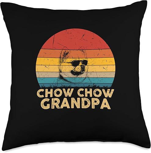 Funny Chow Chow Grandpa Dog Owner Gifts for Men Vintage Retro Chow Grandpa Dog Lover Dad Fathers Day Throw Pillow, 18x18, Multicolor