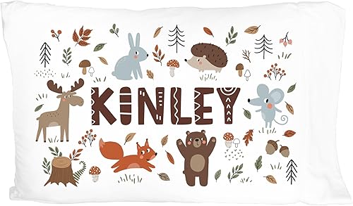 Miniatura 5 de Kids Forest Pillowcase, Personalized Name Pillow Case with Woodland Animals, Standard Or Toddler Size