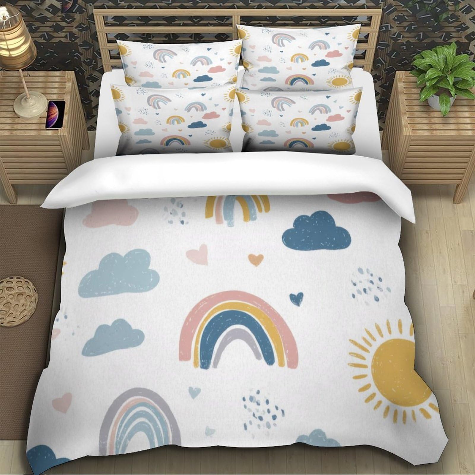 Motivi arcobaleno Impressione 3D 3 pz fodera per edredone Design fantasioso dell'infanzia coperteletto microfibra traspirante zip per bambini ragazzi donne Super king（260x220cm）