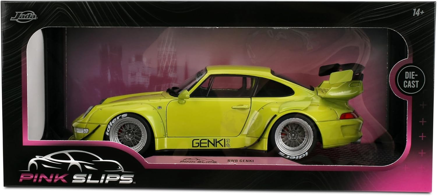 1:18 Scale Diecast Model Car Compatible for Porsche RWB Genki Yellow Jada Pink Slips 36472