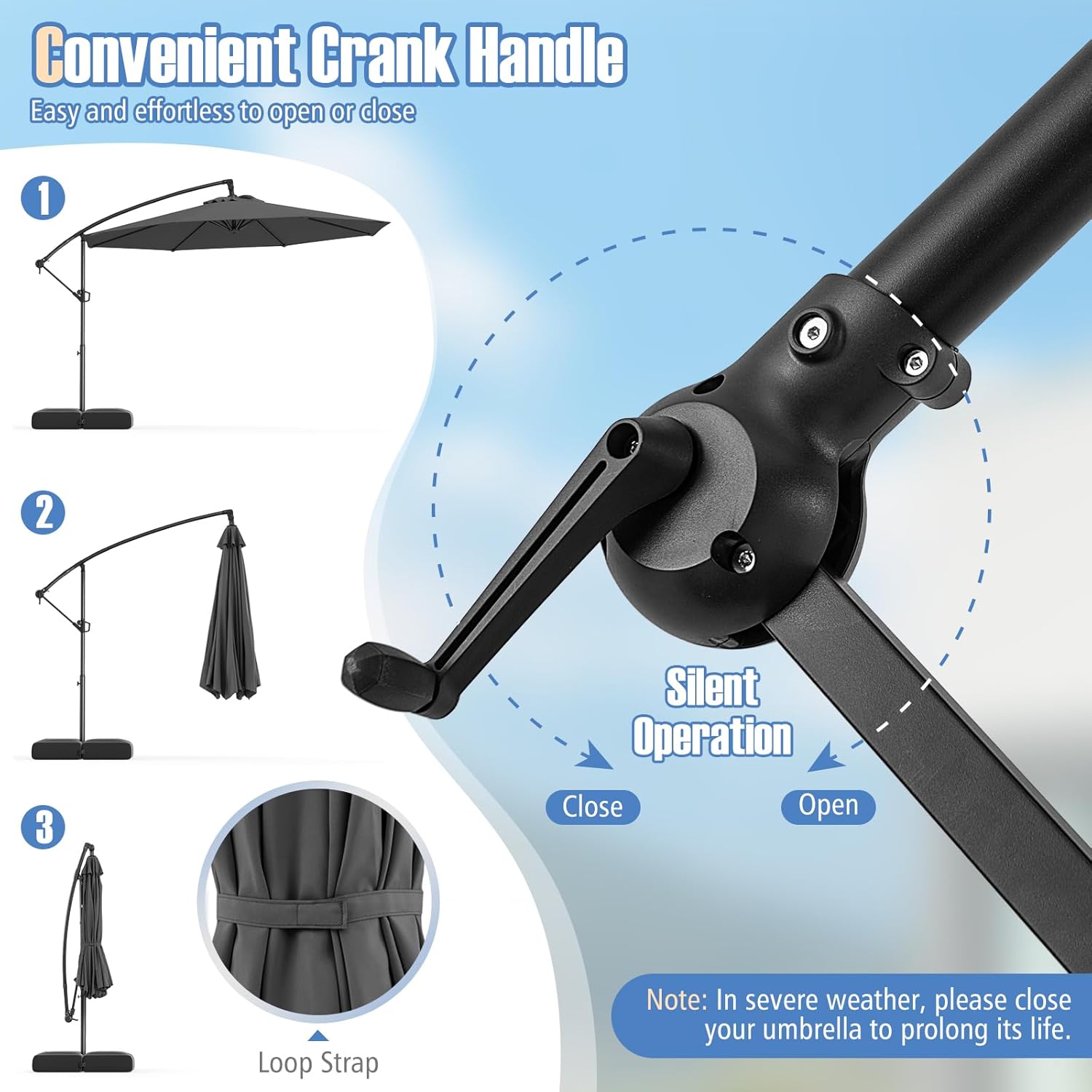 Tangkula 10ft Patio Umbrella with Base Included, Offset Cantilever Outdoor Umbrella with Infinite Tilt, 360 Degree Rotation, Crank Handle, Sun-Protective Canopy for Pool Deck Garden Backyard (Gray)