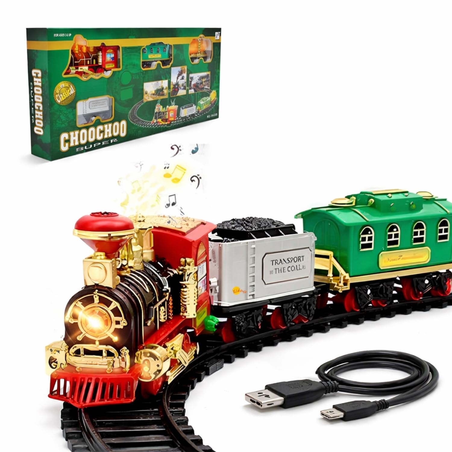 Electric Train Set with Track for Boys | Battery Operated Smoke Train with Musical Sound, Lights & Realistic Movement | Steam Engine Railway Train with Passenger Coach, Cargo Wagon & Oil Tanker