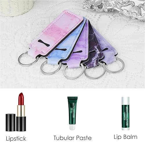Miniatura 3 de Llavero de mármol para lápiz labial, bolsa para lápiz labial, bolsillo portátil, soporte de tubo de brillo de labios, llavero con correa de cordón
