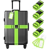 8 Pack Luggage Straps and Tags Set - 4 Straps, 4 Tags, TSA Approved Suitcase Belt, Green