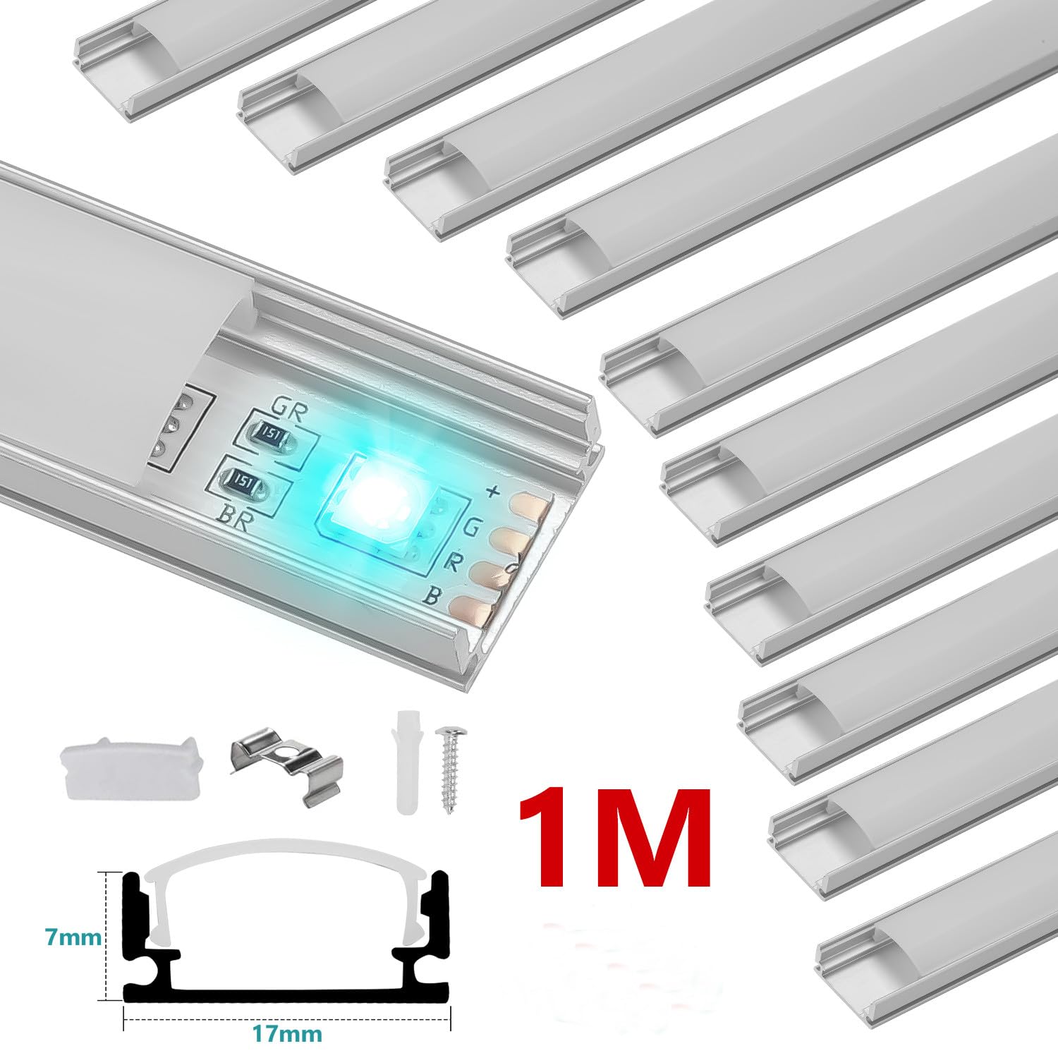 Gimisgu Profil aluminiowy LED, 1 m, 30 sztuk, w kształcie litery U, profil aluminiowy do taśm LED / taśmy/taśmy LED profil aluminiowy srebrny wraz z osłoną, klipsami montażowymi i łącznikami narożnymi