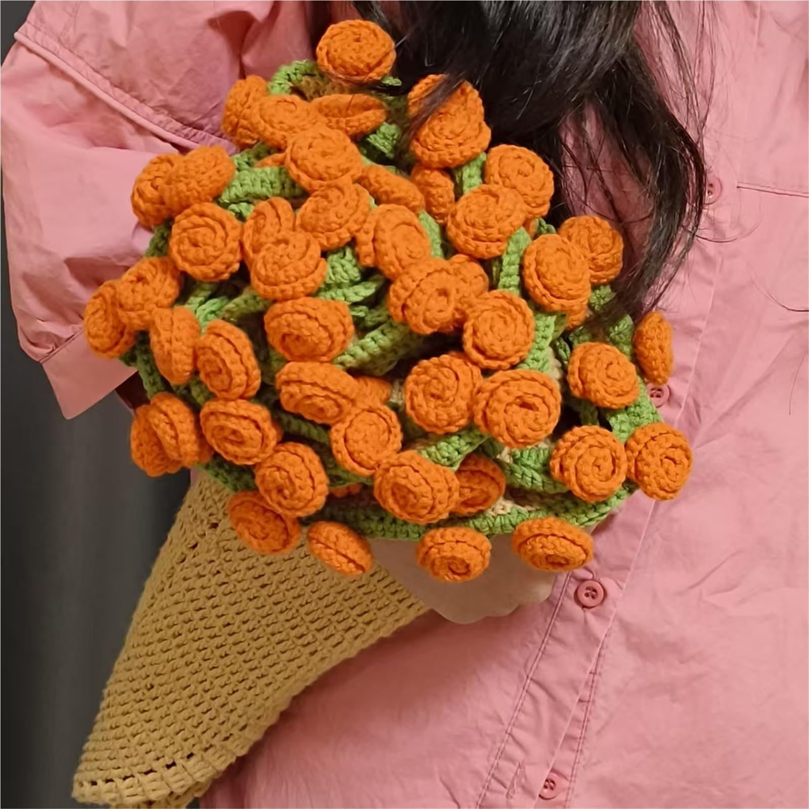 【オーダーメイド】ブーケブランケット（直径70cm） Amazon.co.jp: 70cmブーケブランケットかぎ針編みキット、花、ピンクの