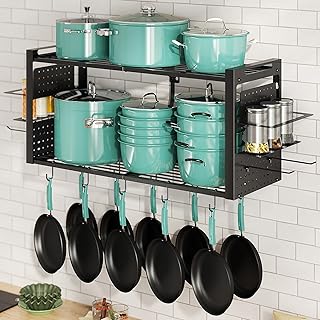 12 Kitchen Island Storage Ideas for Better Organization and Flow 98 31 Inch Pot Rack Wall Mounted, 2-Tier Pots and Pans Organizer with 20 Ho...