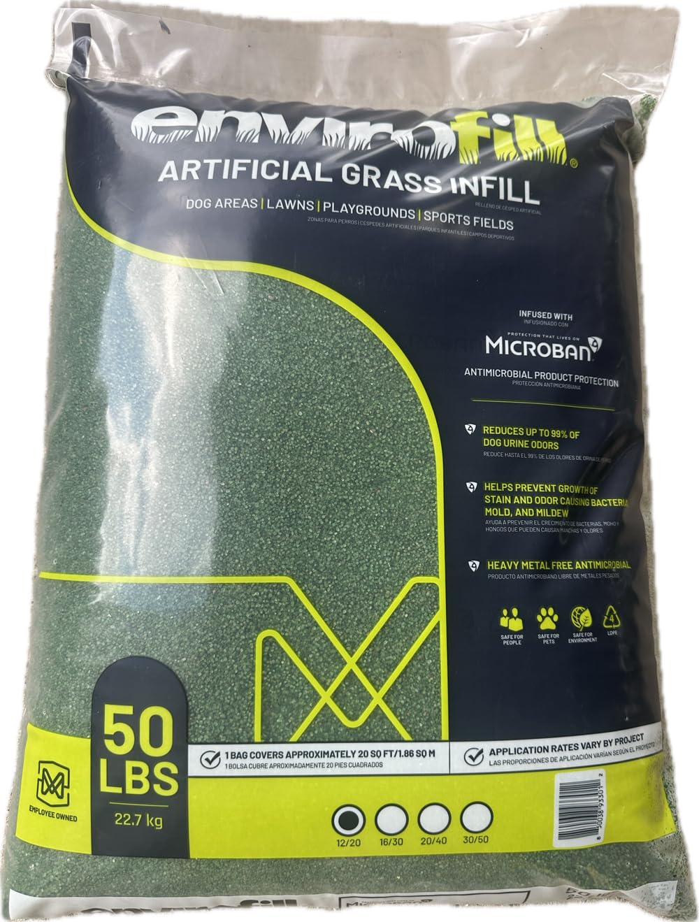 Envirofill Green Silica Sand for Landscape Artificial Turf Synthetic Grass - 50 Pound Bag of 12/20 Coated Sand