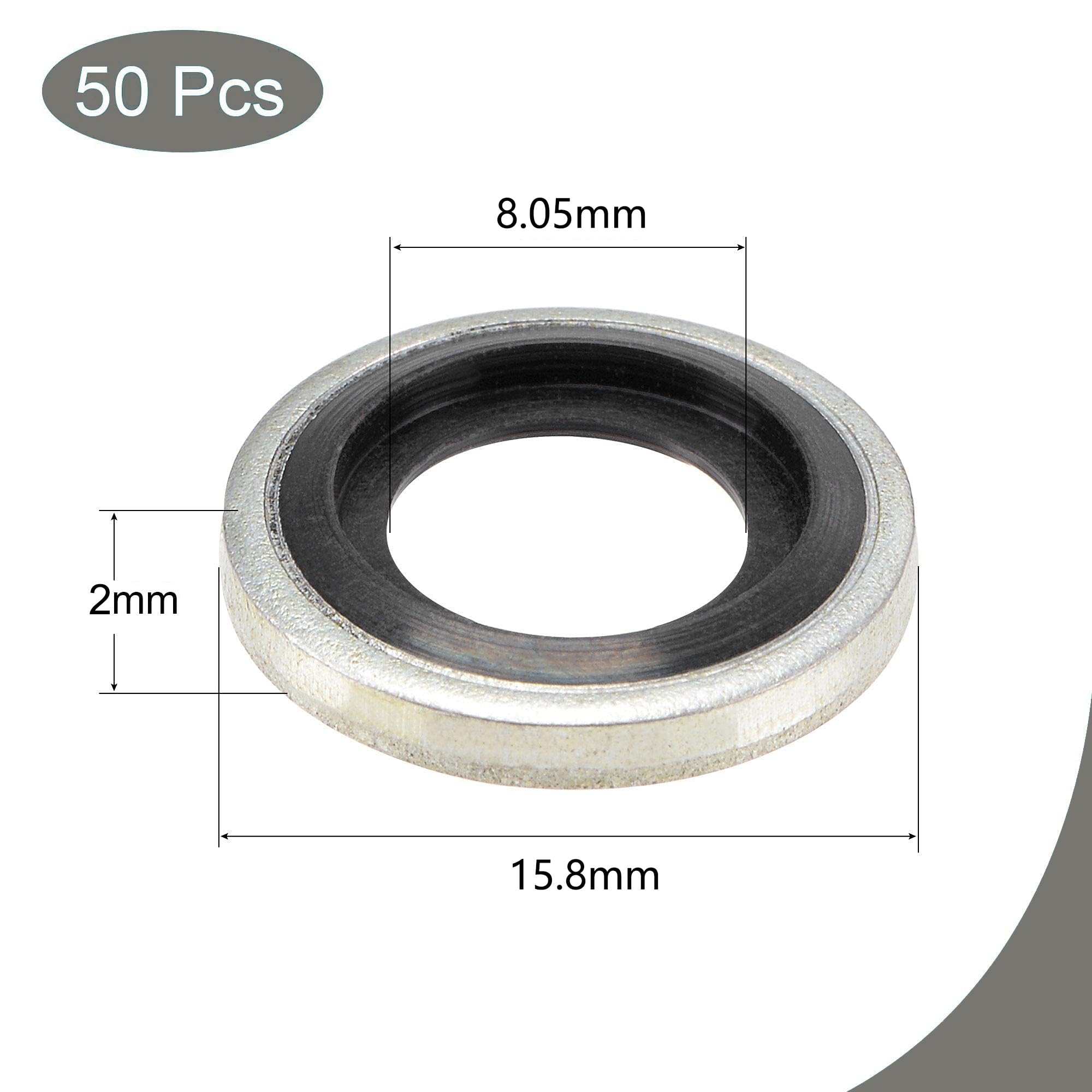 TOP-VIGOR 50Pcs Bonded Sealing Washers, M10 8.05 x 15.8 x 2mm Metal Neoprene Rubber Sealing Oil Rings - Image 2