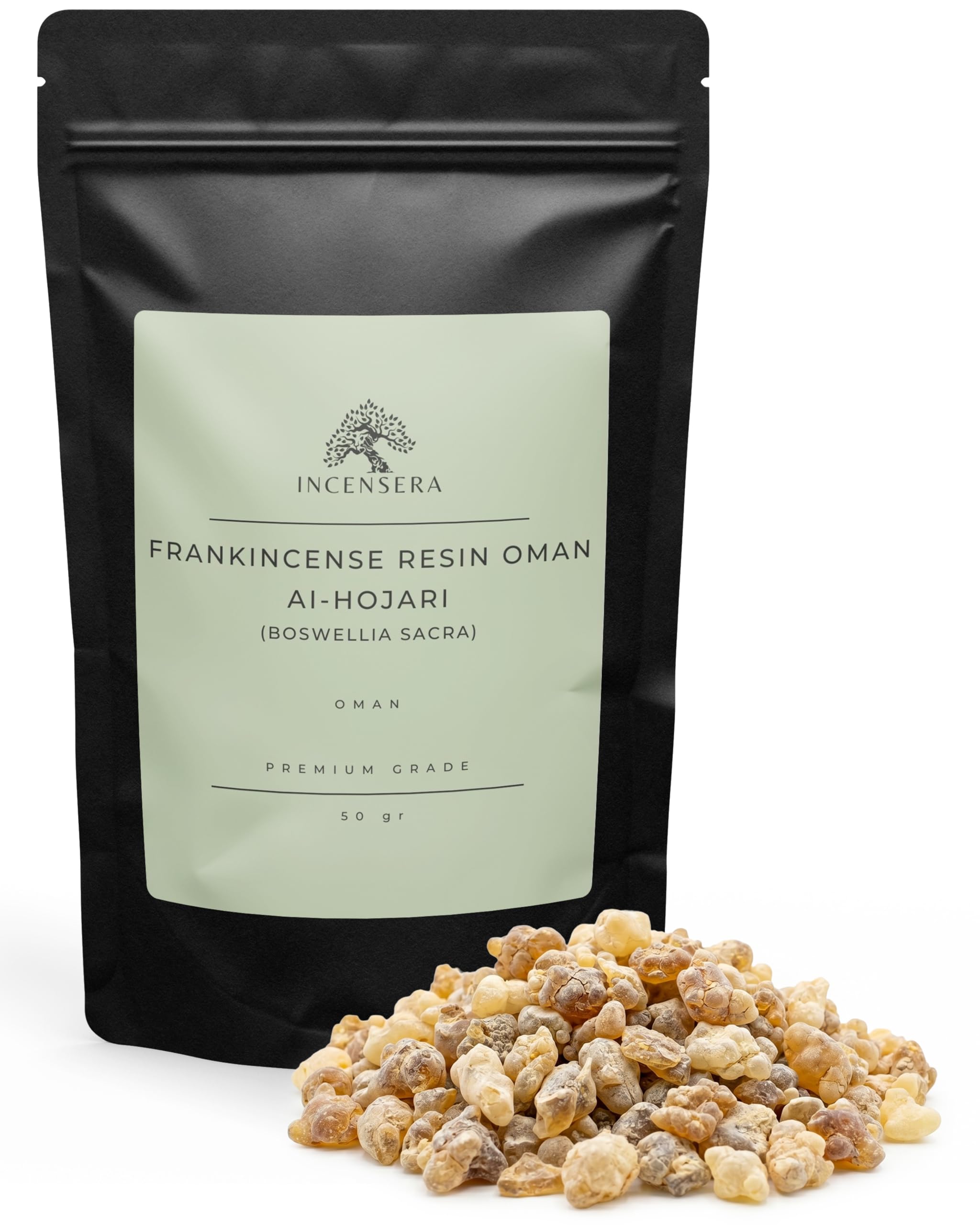 Incensera Oman 50 G Premium Frankincense Resin From Oman 50G – Boswellia Sacra Natural Incense Resin - Church Incense & Frankincense Crystals For Meditation, Energy Cleansing & Aromatherapy