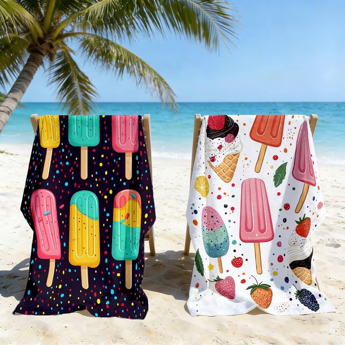 Serviette de Plage XXL 100x220 cm, Lot de 2 Serviette de Bain Microfibre, Anti Sable Serviettes Plage, Séchage Rapide Drap de Bain pour Homme Femme, Portable Fine Serviettes pour Fitness (Glace) -4087