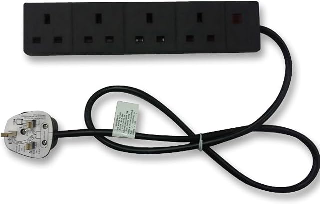 rhinocables Extension Lead UK 3-Pin Plug and Cable 13 amp, 4 Gang Way Multi Sockets Mains Power Strip with Cord (2m)