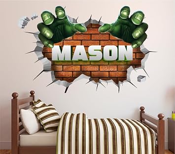 Personalized Green Superhero Name Wall Decal for Kids Room Boys Bedroom Comic Hero Vinyl Wall Sticker Strong Super Kid Wall Decor Custom Nursery Removable Mural Art