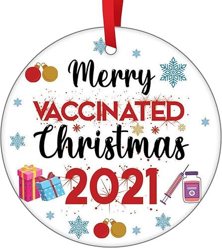 Adorno de Navidad con texto en inglés "Friends Merry Vaccine" 2021 Año de la vacuna, adorno para colgar en Navidad, decoración de árbol de Navidad,