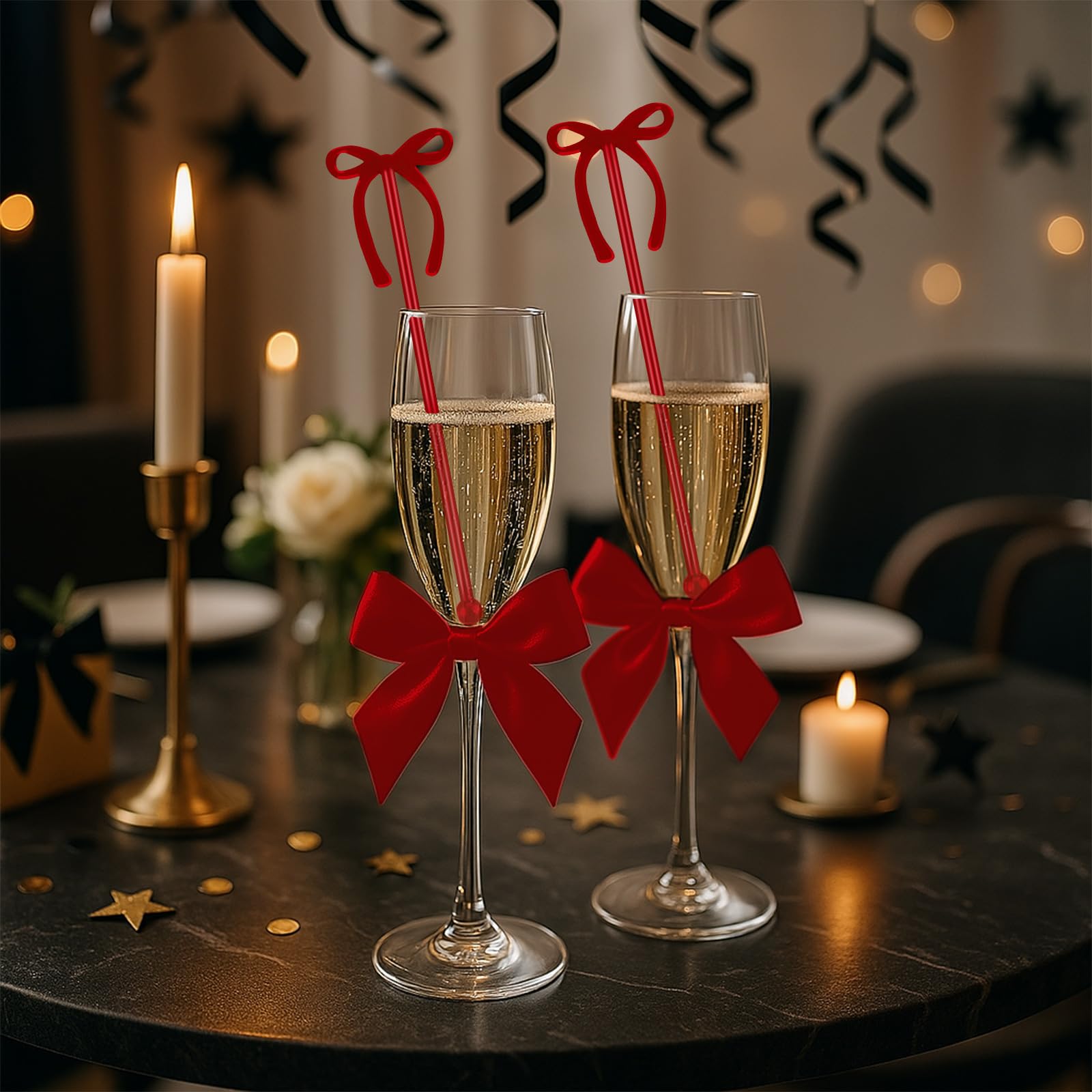 SiliFine Rührstäbchen mit Schleife, 15,2 cm, 30 Stück, wiederverwendbar, Kunststoff, Rührstäbchen für Hochzeit, Geburtstag, Braut, Cocktail-Dekorationen, Zubehör (rot)