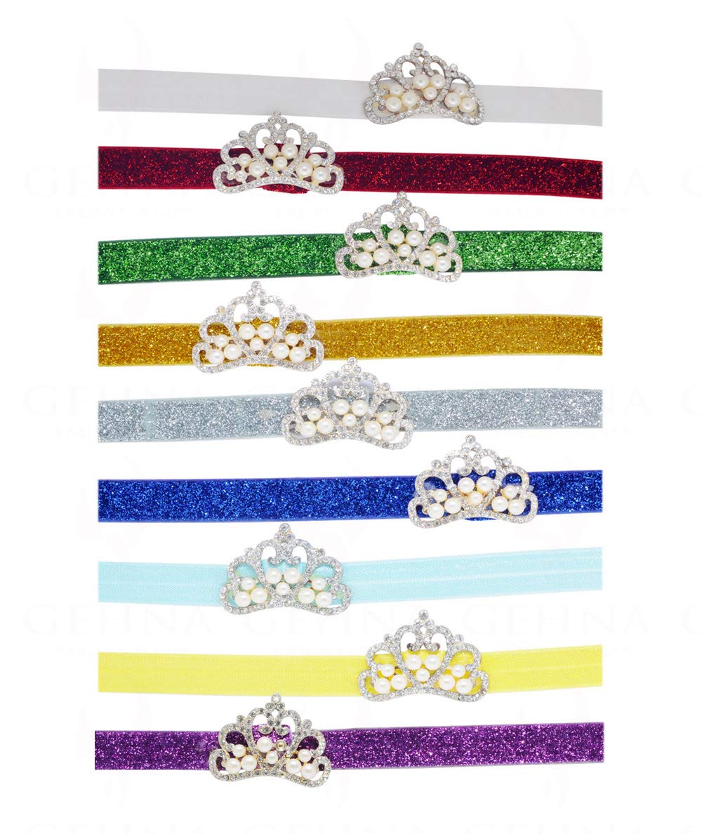 Gehna Jaipur Cute baby headband girl kids children hairband crown headband with diamond and pearl kids jewellery (Glittering Cream)