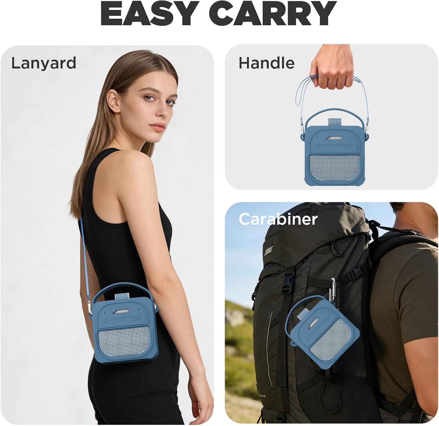 for Bose SoundLink Micro Speaker (2nd Gen) Case with Lanyard&Carabiner,Anti-Scratch Portable Silicone Protective Cover Compatible with Bose SoundLink Micro Portable Bluetooth Speaker (2nd Gen) (Blue) - Image 7