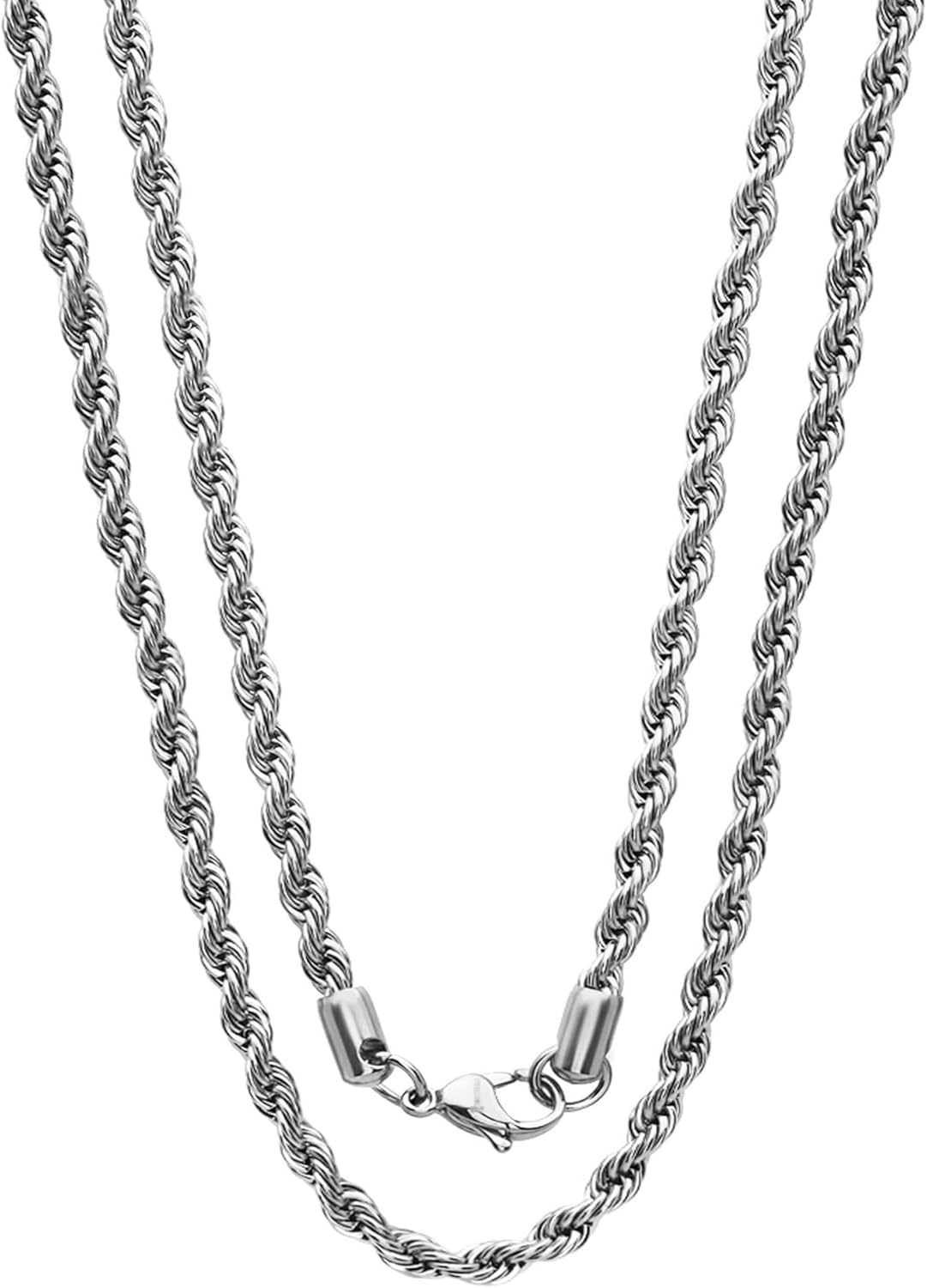 Savlano 2mm-5mm Stainless Steel Rope Twist Necklace Chain For Men & Women Comes in 16-30 inches Gift Box