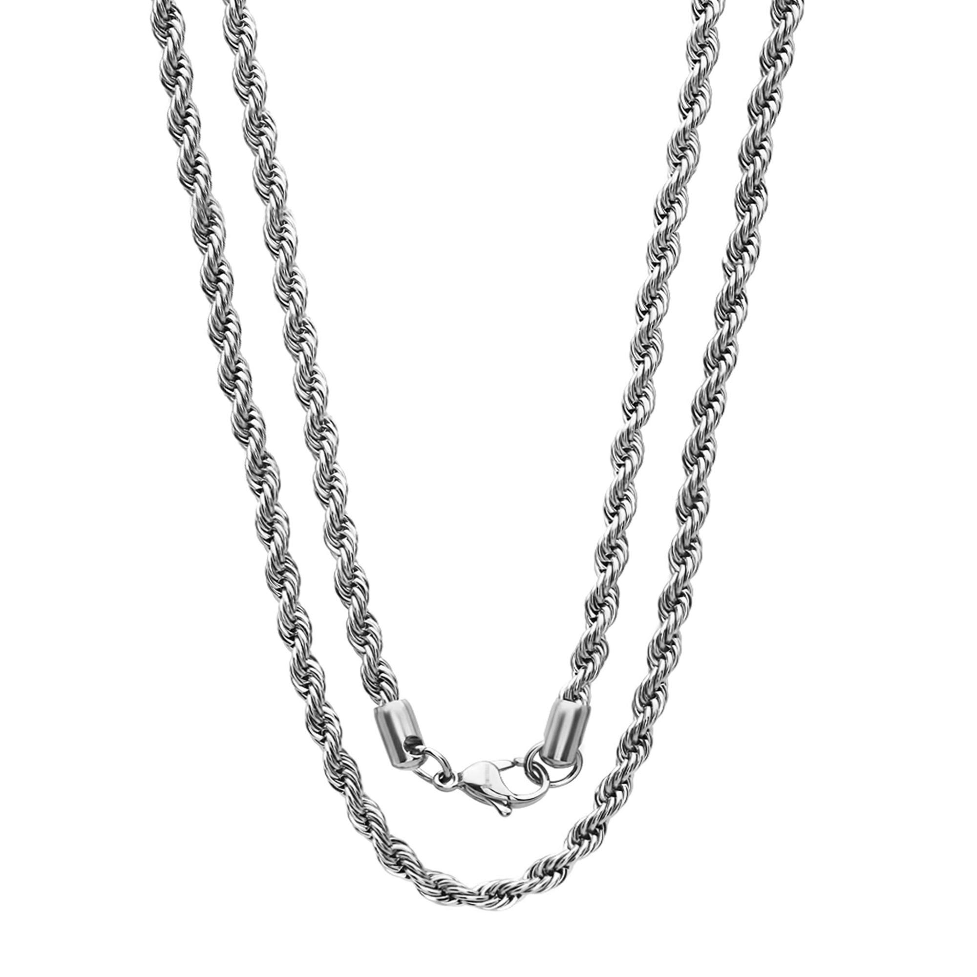 Savlano 2mm-5mm Stainless Steel Rope Twist Necklace Chain For Men & Women Comes in 16-30 inches Gift Box