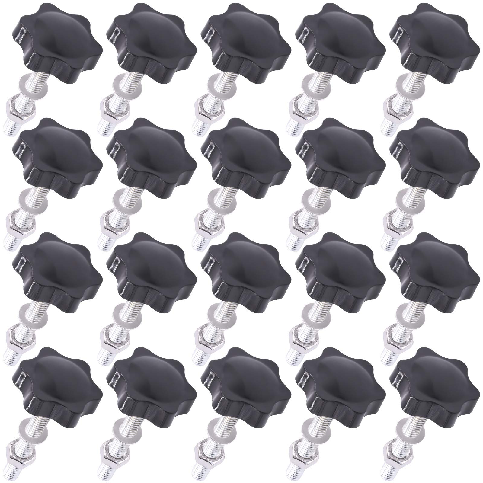 20 Sets M8x50mm Star Knobs Male Thread Clamping Knob Screw Hand Tightening Knob Quick Removal Replacement Parts with 304 Stainless Steel Hex Nuts and Flat Washers