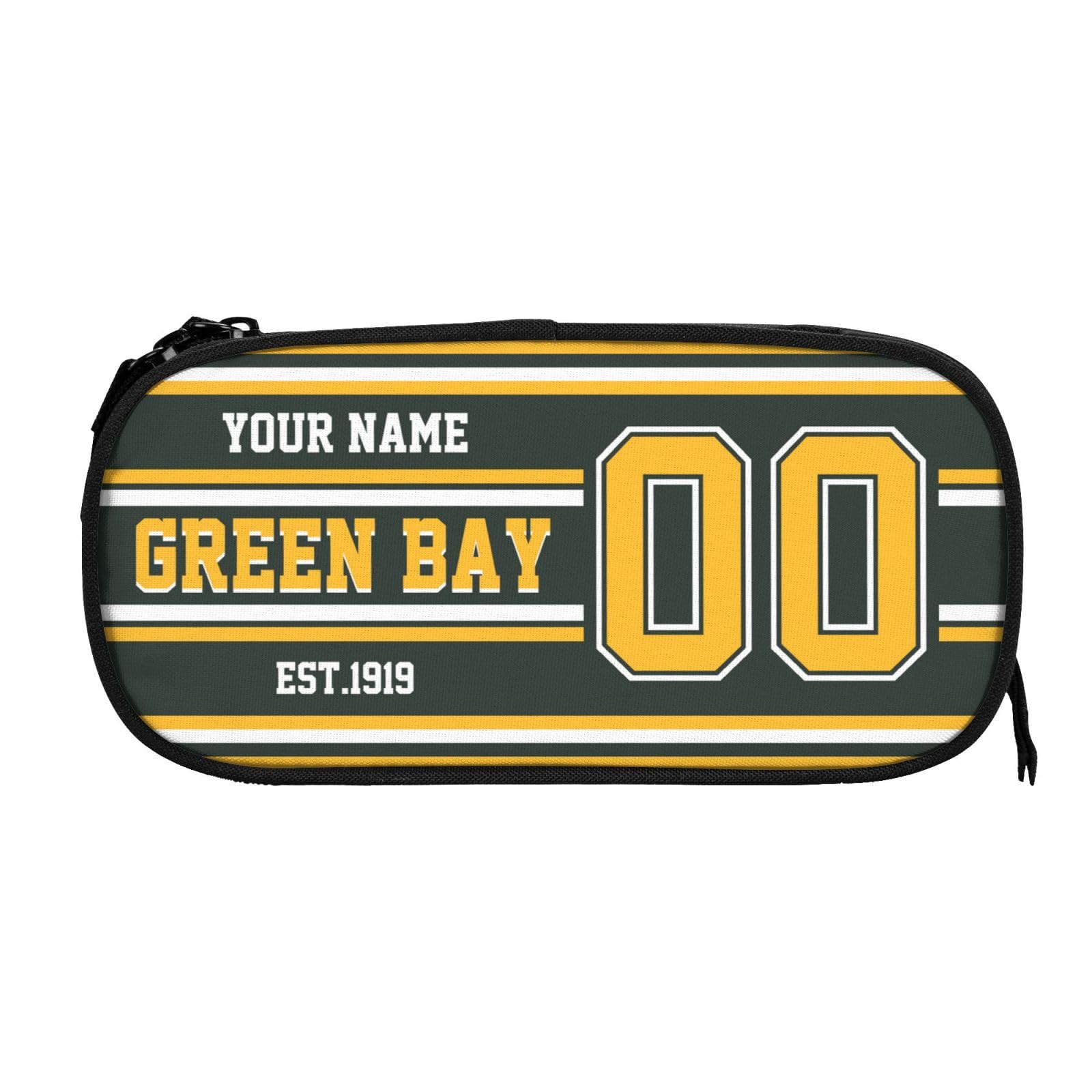 RIAWARME Custom Green Bay Pencil Case with Name Number, Personalized Football Style Pencil Box, Customized Pen Case Gift for Men women fans