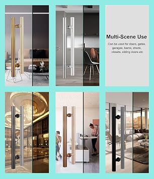 Door Pull Sliding Barn Push Pull Door Handles for Interior/Exterior, Two-Sided Glass Doors Wood Door Commercial Gates Handle H Shape, Easy to Install (Black 120cm/47inch)
