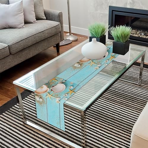 Miniatura 7 de Camino de mesa con temática de playa, estrella de mar, mantel de lino rústico otoñal, decoración de mesa de cocina y comedor para fiesta en el