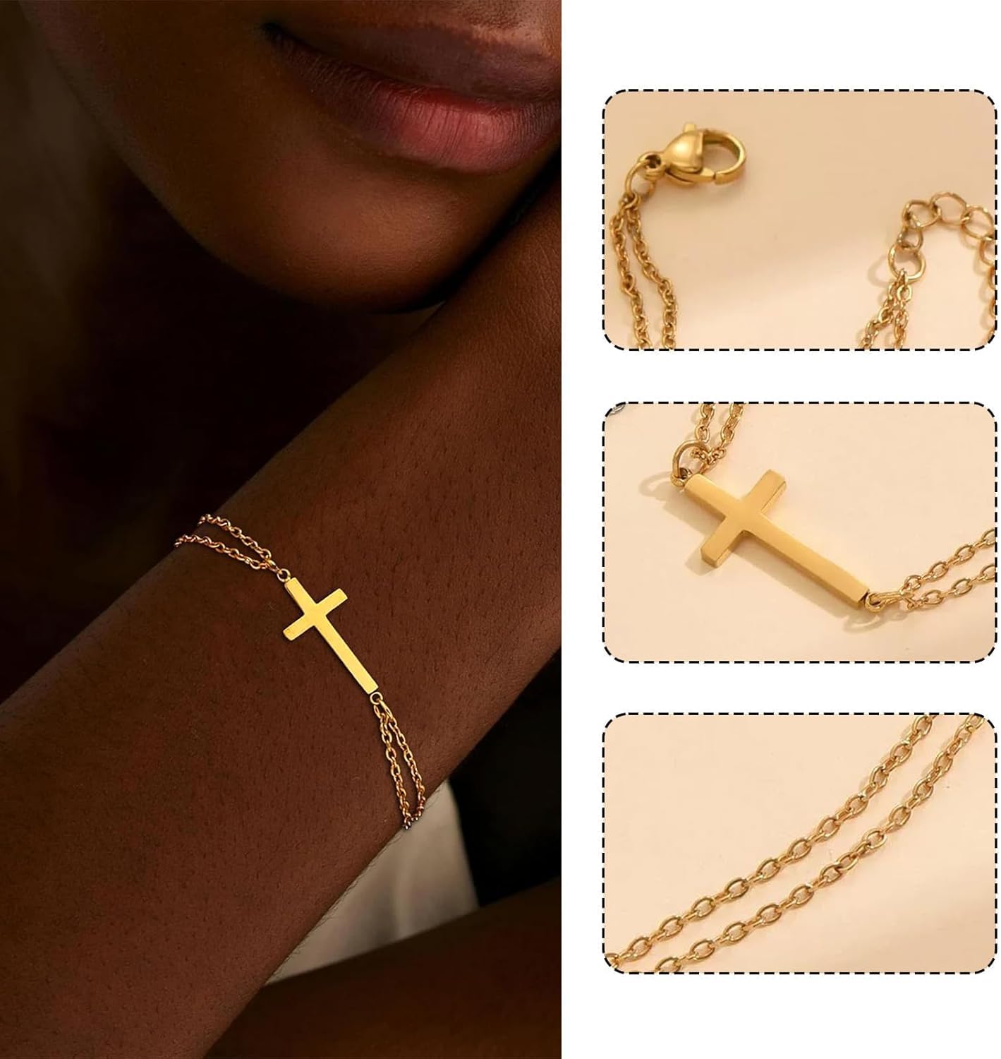 Cross Bracelet for Women Gold Cross Charm Bracelets Pearl Dainty Bead Chain Jewelry Religious Faith Christmas Birthday Gifts - Image 5