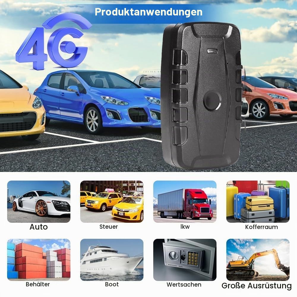 GPS Tracker Auto 4G Tracker mit SIM-Karte Echtzeit Tracking Wasserdicht Diebstahlschutz Sehr Lange Akkulaufzeit 20000mAh Magnet GPS Tracker für Auto, Wohnmobil, LKW, Boot, Anhänger Kostenlose App