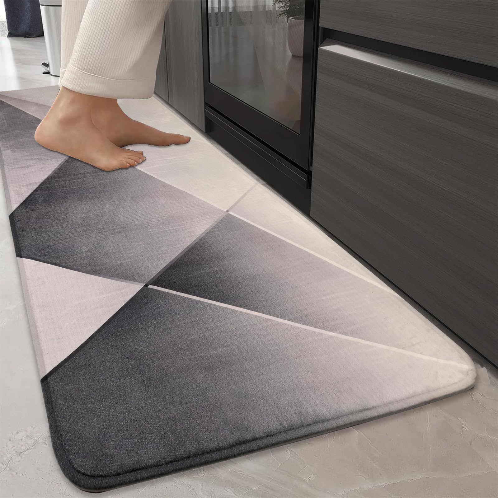 Alfombra de pasillo antideslizante, 60 x 150 cm, para salón, dormitorio, lavable, resistente a la suciedad, moderna alfombra de pasillo, para cocina, interior, salón, gris