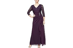Oleg Cassini Women's Long Lace Top Empire Waist Dress
