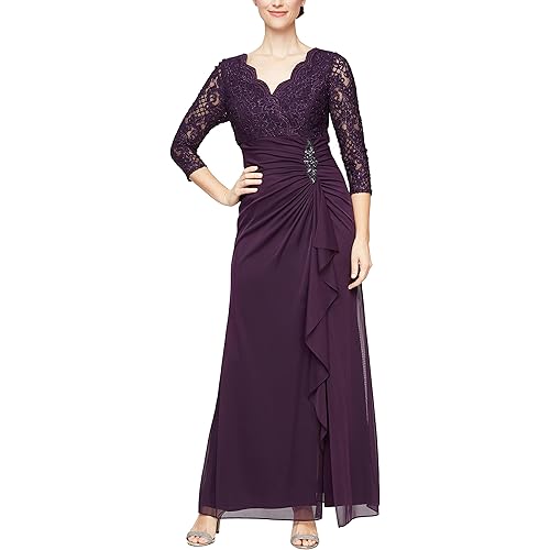 Alex Evenings Womens Long Lace Top Empire Waist Dress