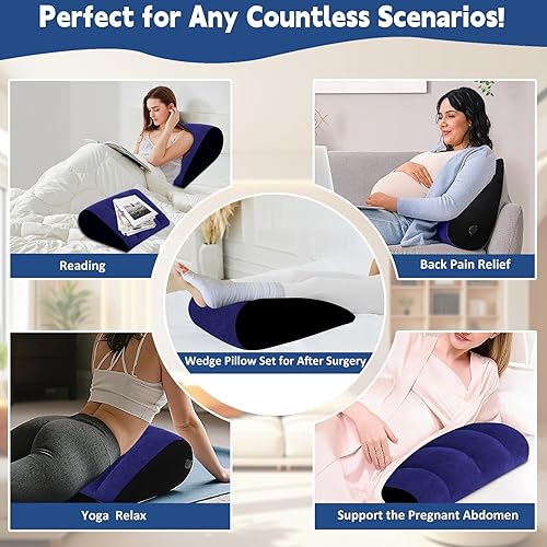 Miniatura 3 de Almohadas inflables de cuña de cama para el hogar - Cojín portátil de soporte de cuña para piernas, para dormir, viajar, acampar, inflar rápidamente