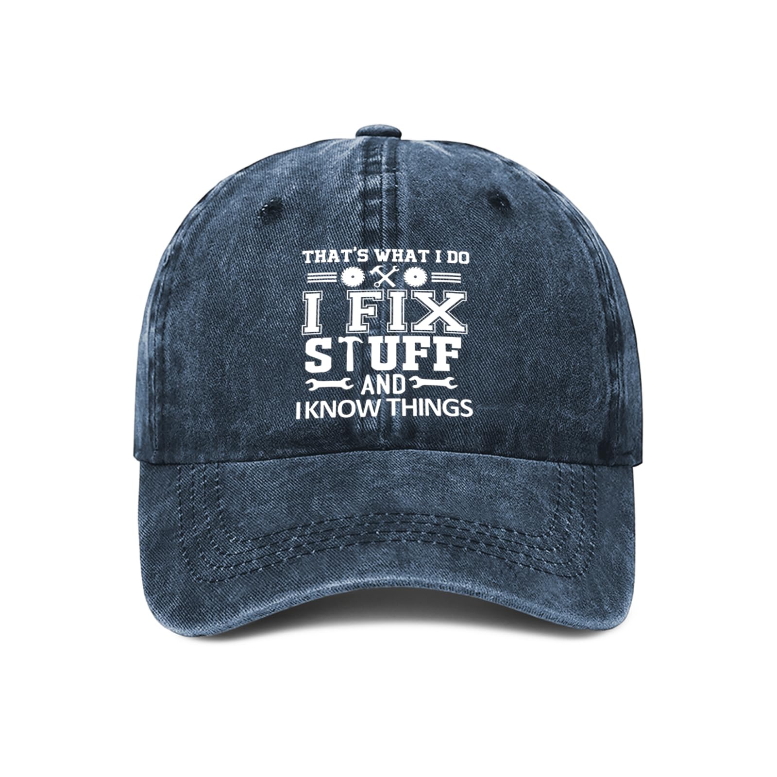Yuaoeur Unisex Navy Blue That’s What I Do I Fix Stuff And I Know Things Hat - Adjustable Cotton Baseball Cap For Men - Ideal Mens Gifts For Birthday, Father's Day (Navy Blue)