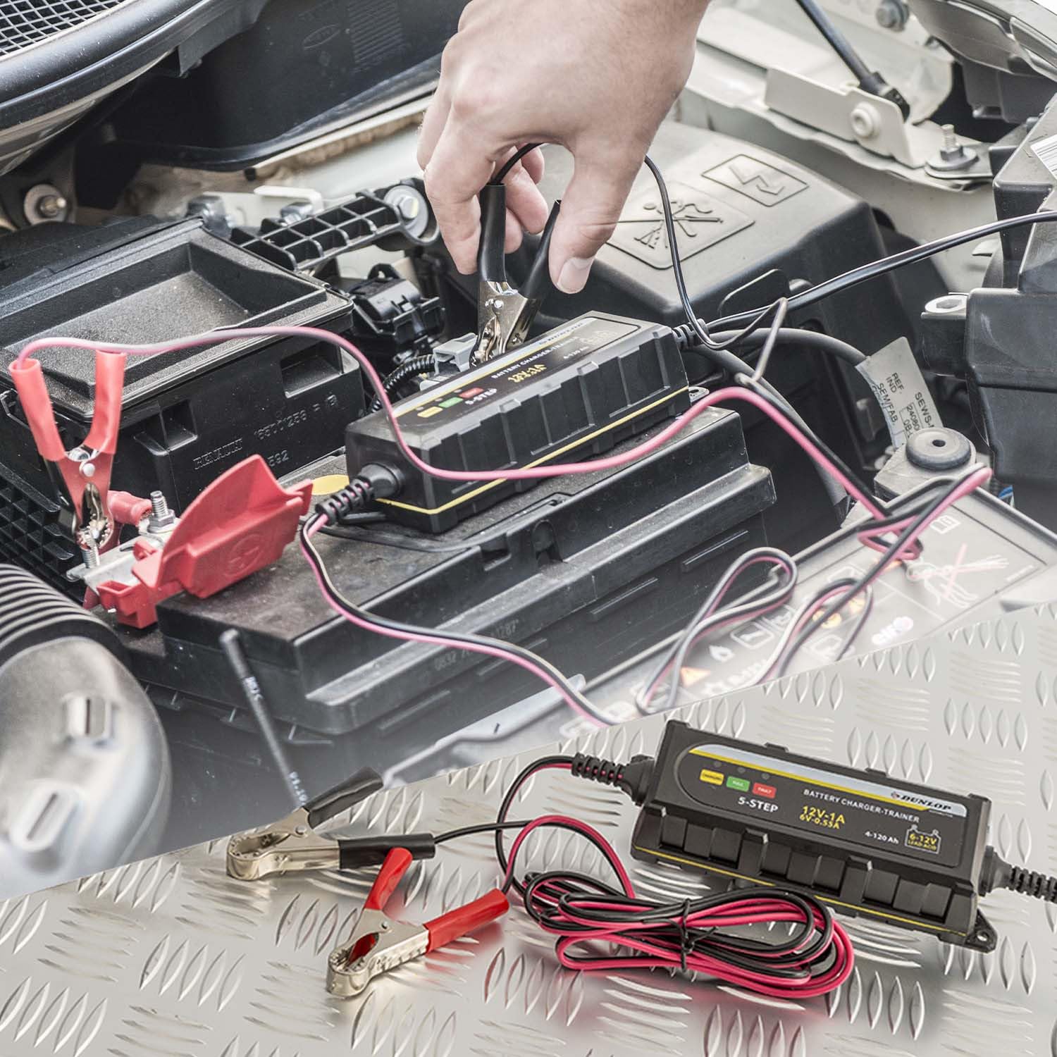 Chargeur Intelligent Dunlop 1A 12V - Chargeur Batterie Voiture & Moto, Gel & Standard, Charge Auto 5 Étapes, Sécurisé & Facile