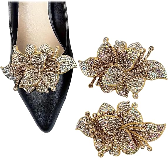 2Pcs Fabric Stereoscopic Flower 3.54*2.44inch Rhinestones Shoe Decoration Clip Shoe Decorative Accessories Metal Back Buckle Shoe Decoration Clips for Women Sandals High Heel Flat Wedding Party Daily Life