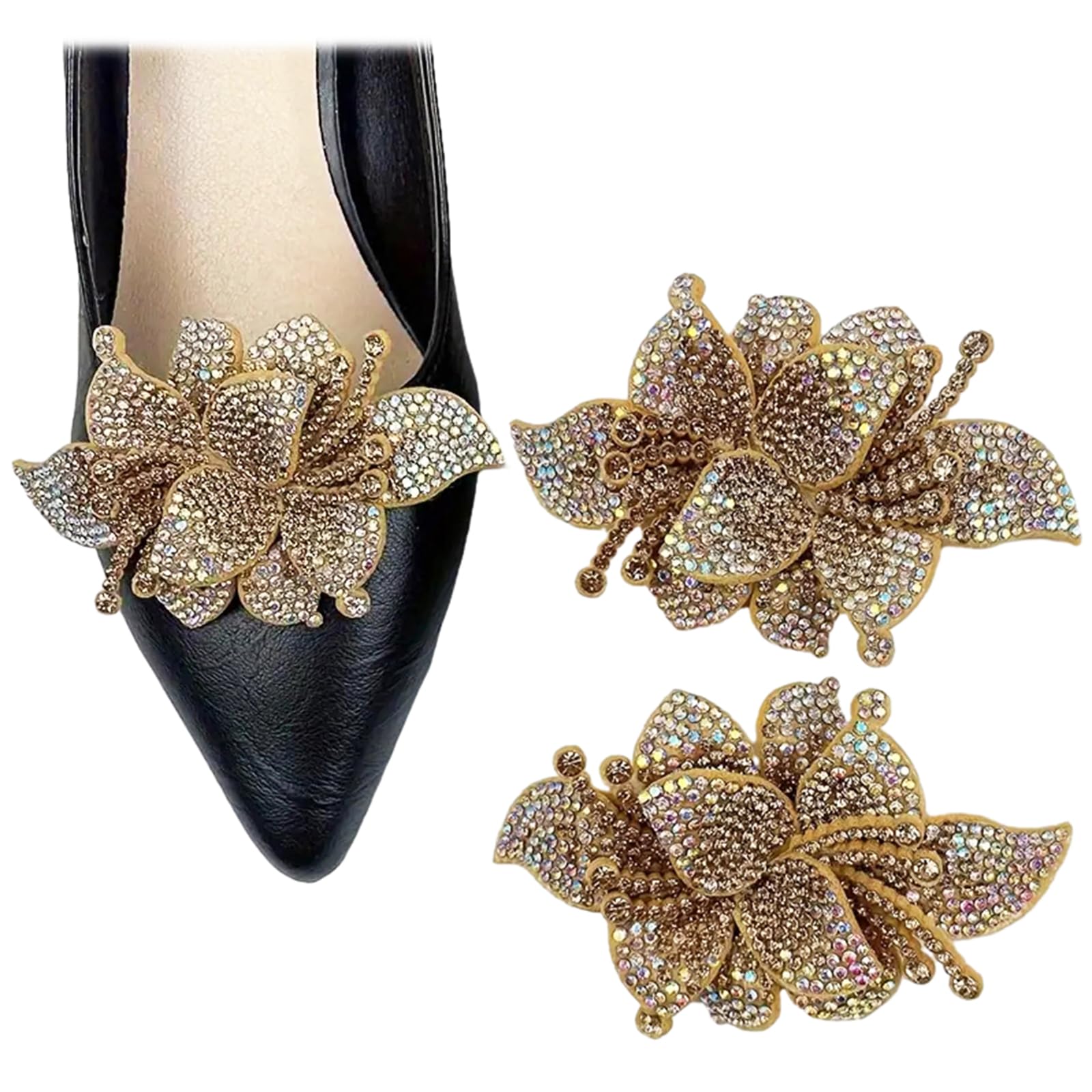 crukakulash2Pcs Fabric Stereoscopic Flower 3.54*2.44inch Rhinestones Shoe Decoration Clip Shoe Decorative Accessories Metal Back Buckle Shoe Decoration Clips for Women Sandals High Heel Flat Wedding Party Daily Life